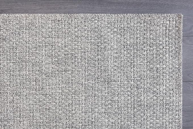 CAMILSON Easy Jute Rug 5x7, Indoor Outdoor Gray Color Farmhouse Area Rugs for Living Room Patio and Kitchen Rug, Solid Boho Woven Design, Easy-Cleaning, Washable Outside Carpet Alfombras (5 x 7)