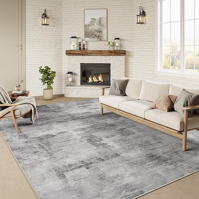 5x7 Washable Area Rug Grey Abstract Modern Living Room Bedroom Throw Rug Non Slip Soft Thin Simple Indoor Floor Carpet for Office Entryway Kitchen Nursery Home Decor