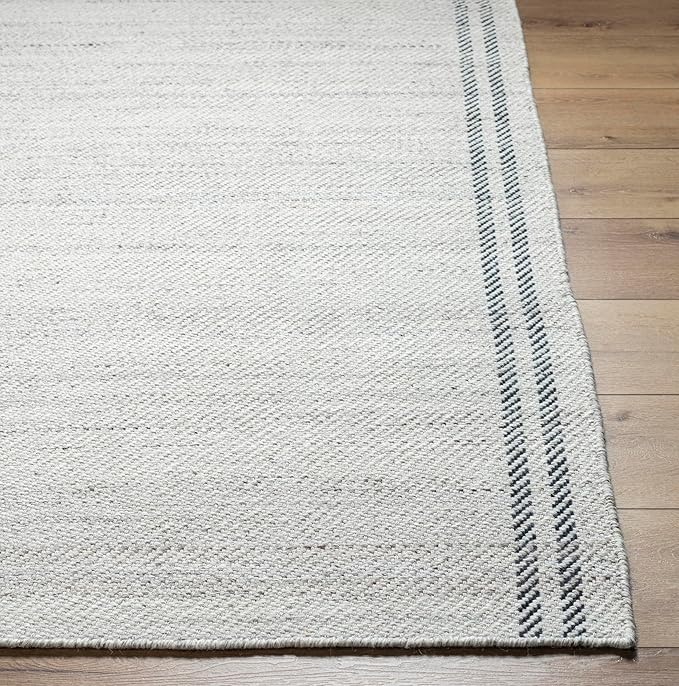 Mark&Day Wool Rugs, 2x8 Janmichael Solid and Border Gray/Ivory Runner Area Rug, Grey Ivory Black Carpet for Hallway, Kitchen, Bedroom or Living Room (2'6" x 8' Runner)