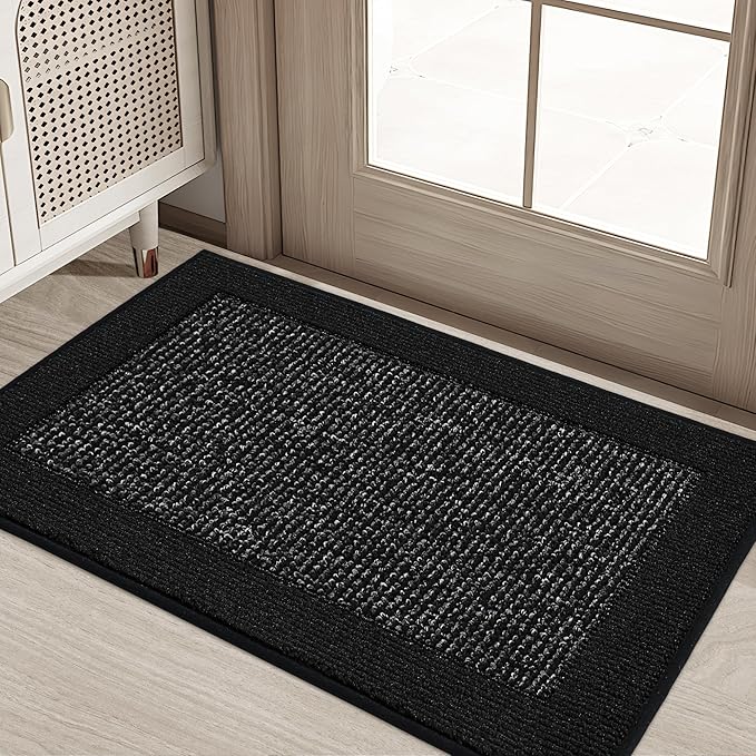 BEQHAUSE Indoor Door Mat 20" x 32", Dirt Trapper Door Mats Non-Slip Entryway Rugs Washable, Resist Dirt Absorbent Welcome Mat, Low Profile Floor Mats for Front Back Door and Entryway, Black
