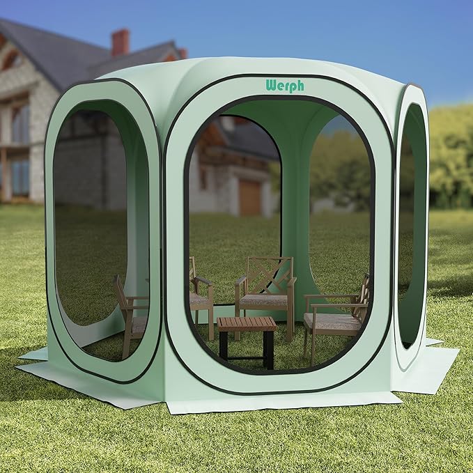Werph 10x10 Pop Up Screen Tent, Mosquito Net Gazebo, UV Resistant Roof Waterproof Screen Canopy, Quick Setup Outdoor Shelter for Backyard, Patio, Garden, Picnic, Camping and Events, Green