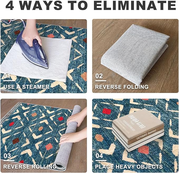 KILOCOCO Kitchen Runner Rug 2x6 Washable Runner Rug Soft Hallway Runners Non Slip Printed Distressed Laundry Room Rugs, Low-Pile Runners for Entryway Bedroom Living Room, Teal/Blue