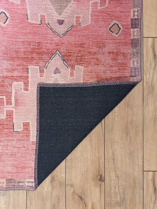 Fame Rugs Turkish Rug. Washable Vintage Oriental Antique Inspired Traditional Doormat Small Modern Area Rugs Luxury Entryway Entry Bedroom Bathroom Kitchen (379PP, 2'5 x 13'1)