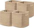 UBBCARE Set of 4 Storage Basket-11 X 10.5 X 10.5 In, Cotton Rope Basket for Shelves, Toys, Book, Cube Storage Bins with Handles, Woven Storage Baskets for Organizing, Brown
