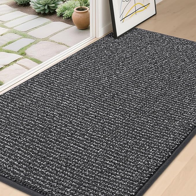 BEQHAUSE Dirt Trapper Door Mat 36" x 60", Non-Slip Washable Doormats Entrance Mat, Dirt Resistant and Absorbent Welcome Mat, Low Profile Floor Mats for Front Back Door and Entryway, Charcoal