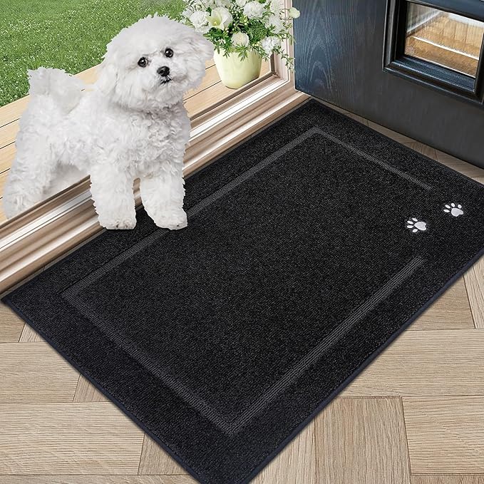 BEQHAUSE Dog Door Mat for Muddy Paws 20"x32" Dirt Trapper Absorbent Doormat Non Slip Entryway Rugs Washable Stain Resistant Welcome Floor Mat Soft Low-Profile for Front Back Door, Black
