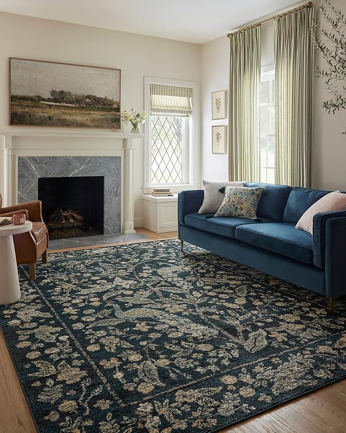 Loloi Rifle Paper Co. Laurel Collection LAU-05 Navy/Multi 5'-3" x 7'-8" Area Rug