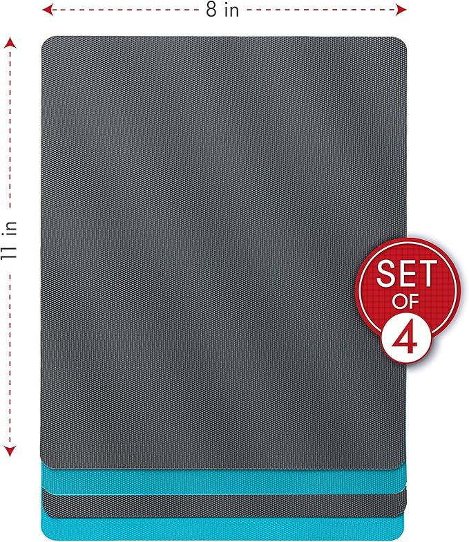 Dexas Heavy Duty Cutting Board Grippmat, Flexible Cutting Boards for Kitchen, Set of 4, Non Slip Plastic Board Cutting Mat 8 by 11 inches, Gray and Turquoise Set Kitchen Gadgets