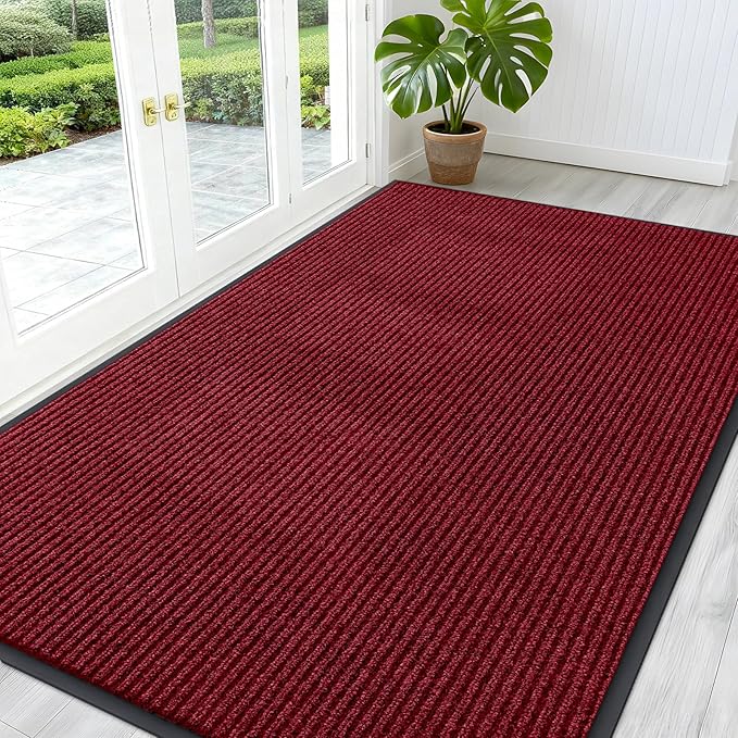 OLANLY Front Door Mat Indoor Outdoor Entrance, Waterproof Heavy Duty Doormat, Fade Resistant, Low Profile, Easy Clean Patio Porch Welcome Floor Mats for Entry, 59x35, Wine Red