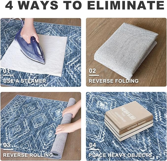 KILOCOCO Hallway Runner Rug 2x7 Runners for Hallways Washable Runner Rug Non Slip Rubber Backed Low-Pile Runners for Bedroom Kitchen Living Room Laundry Room Boho Rugs, Stonewashed Blue