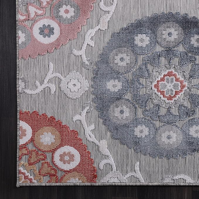 CAMILSON Indoor Outdoor Rug 10x14 Bohemian Medallion Floral Area Rugs for Indoor and Outdoor Patios Easy-Cleaning Non-Shedding Living Room Garden and Kitchen Washable Outside Carpet (10x14-Multicolor)