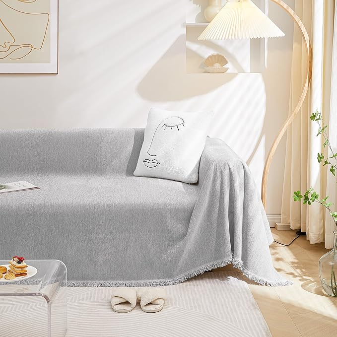 MEETSKY Sectional Couch Cover Sofa Covers Sofa Throw Cover Reclining Sofa Slipcovers for Dog Modern Decor Couch Protector for Living Room/Bedroom Decoration, 71" x 118", Light Grey