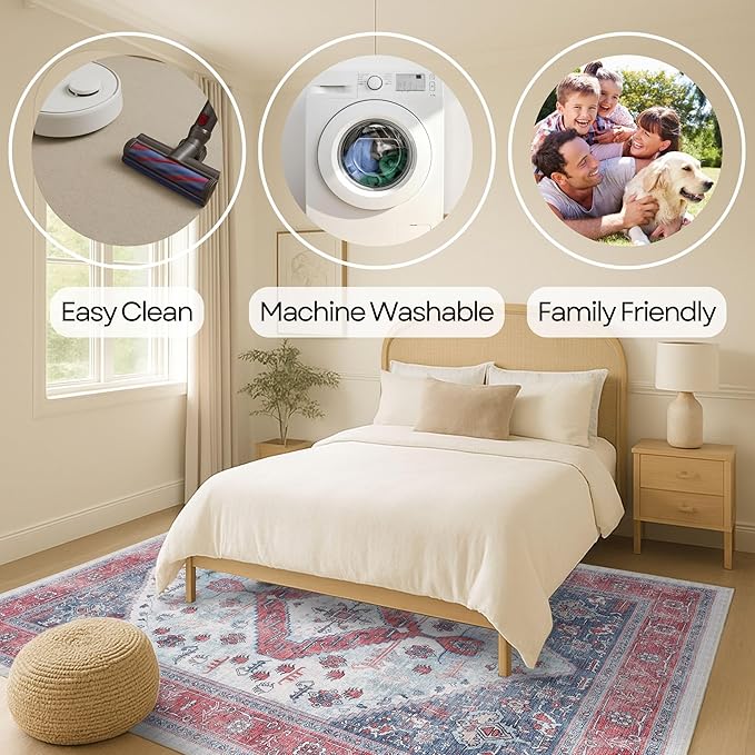 Fame Rugs Turkish Rug. Washable Vintage Oriental Antique Inspired Traditional Doormat Small Modern Area Rugs Luxury Entryway Entry Bedroom Bathroom Kitchen (402RN, 2'5 x 13'1)