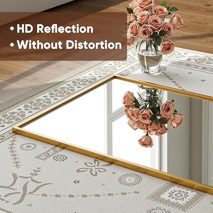 Antok 58''x 20'' Full Length Mirror Over Door, 4-in-1 Standing Leaning Wall Mounted, Adjustable Hanging Mirror for Bedroom Living Room, Gold, Rect Corner