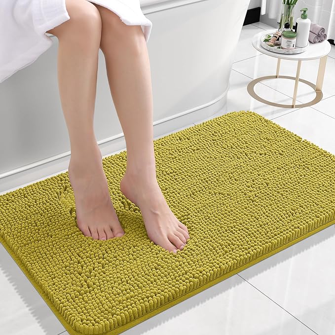 OLANLY Bathroom Rugs 24x16, Extra Soft Absorbent Chenille Bath Rugs, Rubber Backing Quick Dry, Machine Washable Bath Mats for Bathroom Floor, Tub and Shower, Home Decor Accessories, Deep Mustard
