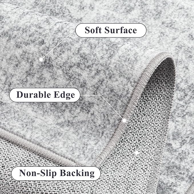 5x7 Area Rug Washable Vintage Living Room Carpet Large Indoor Non Slip Grey Bedroom Distressed Low Pile Retro Accent Throw Rug for Dining Room