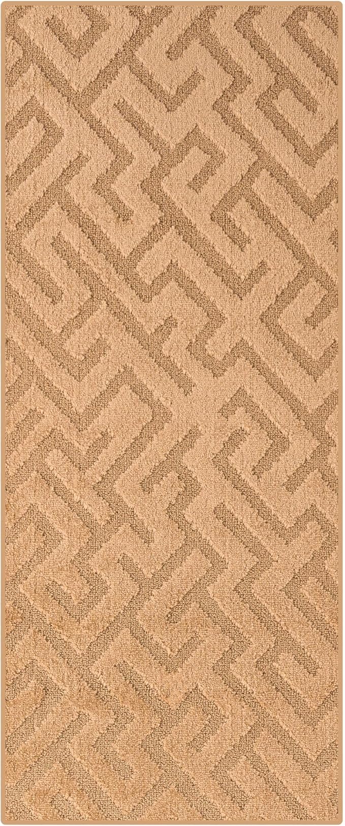 8ft Custom Cut Runner Rug for Narrow Hallways Kitchens - Gold Tan | Non-Slip | Washable & Edge Bound