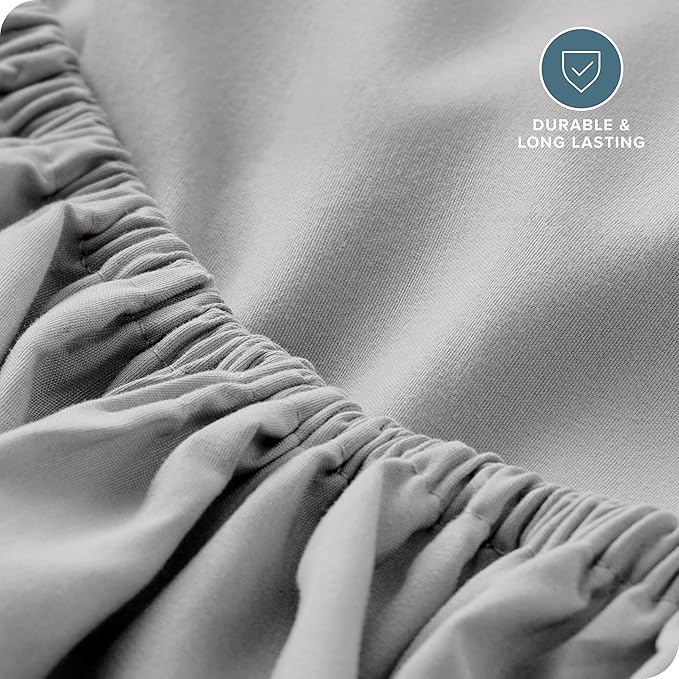 Bare Home Fitted Bottom Sheet Queen - Premium 1800 Microfiber - Ultra-Soft Wrinkle Free - Deep Pocket - Fitted Sheet (Queen, Light Grey)