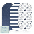 Yoofoss Bassinet Sheets for Baby,3-Pack Fitted Bassinet Sheets Set Compatible with Halo Bassinest Swivel Sleeper,Baby Delight,Angelbliss,Soft Breathable Bassinet Mattress Sheets(Stripes + Panda)