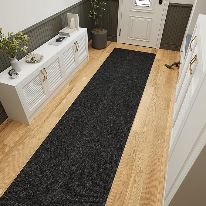 Ottomanson Commercial Scrape Rib Entry Mat – Heavy Duty Ribbed Floor Mat for High Traffic – Non Slip Rubber Back, Waterproof – Indoor Outdoor Use for Offices, Schools, Lobbies, 2' x 48', Black