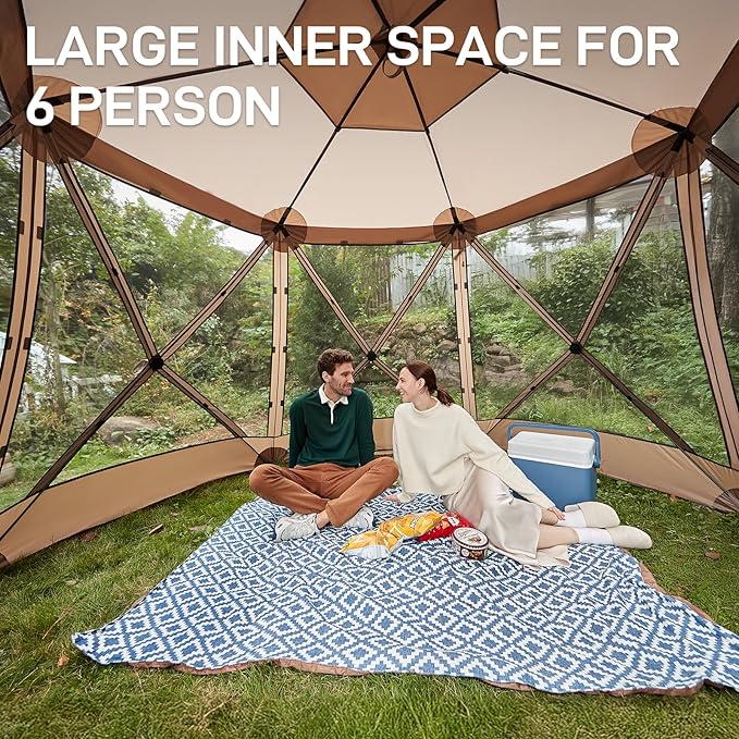 EVER ADVANCED Pop up Screen House Tent for Camping 11.5 x 9.8 ft, Instant Screened Gazebo Canopy with Netting, Portable Shelter Enclosure for Outdoor, Backyard, Khaki