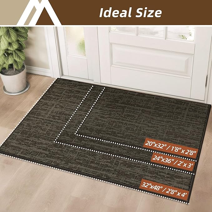 COSY HOMEER-Door-Mat,Dirt Trapper Entryway Rugs 24"x36" Non Slip Washable Entrance Mats,Absorbent Welcome Mat,Low Profile Dog Door Mats for Front Back Doomats and Wet Shoes,Brown