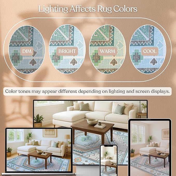 Fame Living Washable Area Rug. Modern Farmhouse. Vintage. Turkish. Bohemian. Distressed. Oriental. Traditional. Rugs for Living Room. Dining. Bedroom. Office. Entryway. Foyer. (856GG, 2'5" x 6'5")