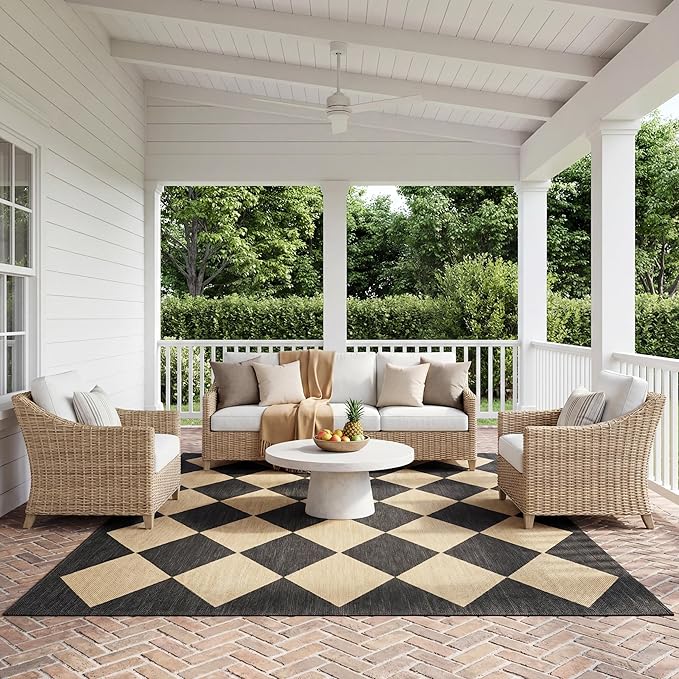 Nuloom Outdoor Performance Collection Sabina Dark Grey/Ivory, 4' x 6', Soft, High Traffic, Stain Resistant, Easy Clean, Durable Area Rug for Indoor/Outdoor Patio, Deck, Porch, Garden, Courtyard