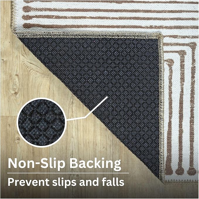 Bloom Rugs Washable Non-Slip 10 ft Runner - Brown Striped Runner for Entryway, Hallway, Bathroom, and Kitchen - Exact Size: 2.5' x 10'