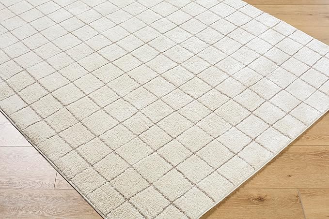 Livabliss x Our PNW Home Cascade Minimalist Grid Area Rug, 2'7" x 12', Grid Ivory/Taupe