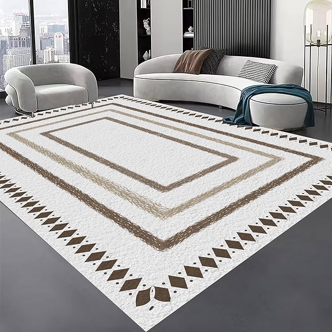 Moroccan Farmhouse Area Rugs 8x10ft, Neutral Geometric Pattern in Off-White Rug, Low Pile Machine Washable & Non-Slip Soft Carpet for Living Room, Bedroom & Dining Room