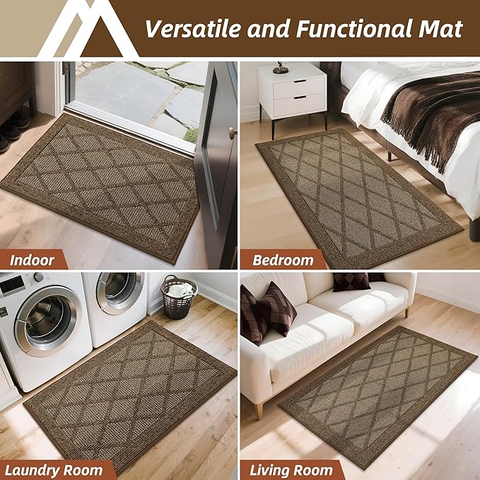 COSY HOMEER Non-Slip Door Mat 32"x48", Entryway Rugs Low Profile Absorbent Dirt Trapper Doormat for Front Entrance, Washable Polypropylene Entry Mat (Brown)