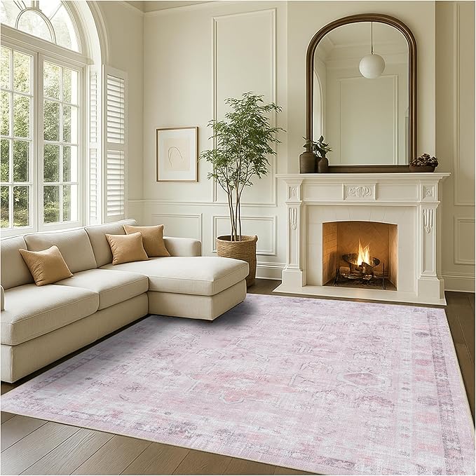 Fame Rugs Turkish Rug. Washable Vintage Oriental Antique Inspired Traditional Doormat Small Modern Area Rugs Luxury Entryway Entry Bedroom Bathroom Kitchen (412PP, 4'9 x 6'9)