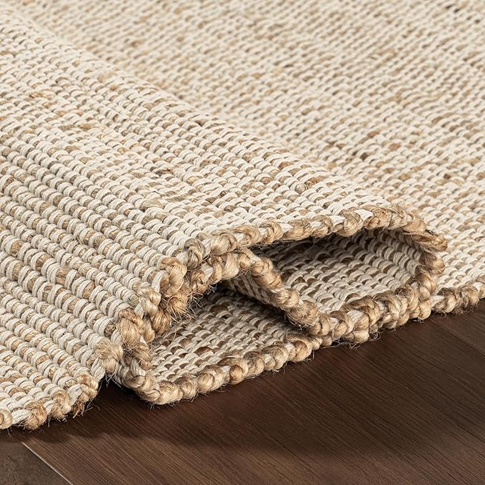 nuLOOM 6x9 Elfriede Jute & Cotton Hand Woven Area Rug, Natural, Solid Rustic Farmhouse Style, Weaved Design, Natural Fiber, For Bedroom, Living Room, Dining Room, Hallway, Office, Entryway