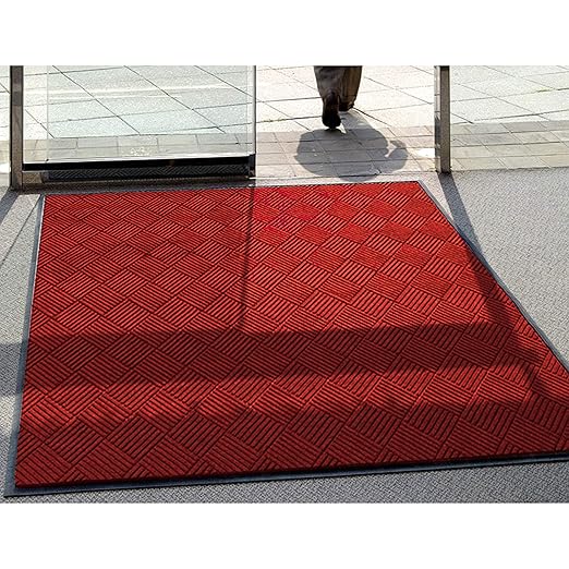 M+A Matting WaterHog Diamond | Commercial-Grade Entrance Mat with Rubber Border – Indoor/Outdoor, Quick Drying, Stain Resistant Door Mat (Solid Red, 3' x 4')
