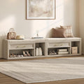 SICOTAS Shoe Benches with Storage Set of 2, Farmhouse 86.6" Extra Wide Entryway Benches with Cushion, Drawer & Tall Boot Shelf, 18.9" Comfort Height Seat for Hallway Bedroom Mudroom, Grey White Oak