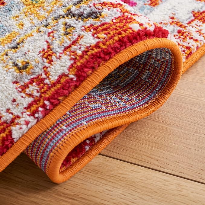 SAFAVIEH Madison Collection Area Rug - 10' x 14', Rust & Pink, Boho Diamond Distressed Design, Non-Shedding & Easy Care, Ideal for High Traffic Areas in Living Room, Bedroom (MAD418Q)
