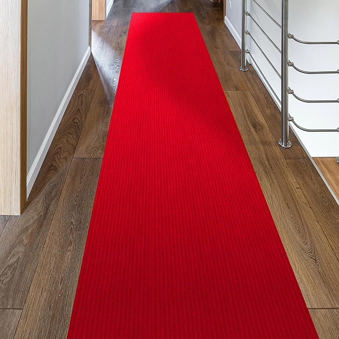 Ottomanson 2' x 19' Hallway Runner with Scraper Pile - Extra Durable Non-Slip Rug Mat for Indoor & Outdoor Use - Ideal for Kitchen, Entryway, Patio & Garage - High-Traffic Carpet, Red