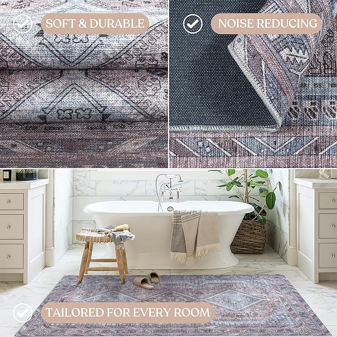 Washable Area Rug. Modern Farmhouse. Vintage. Turkish. Bohemian. Distressed. Oriental. Traditional. Rugs for Living Room. Dining. Bedroom. Office. Entryway. Foyer. (863BM, 2'5" x 13')