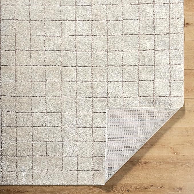 Livabliss x Our PNW Home Cascade Minimalist Grid Area Rug, 10' x 14', Grid Ivory/Taupe