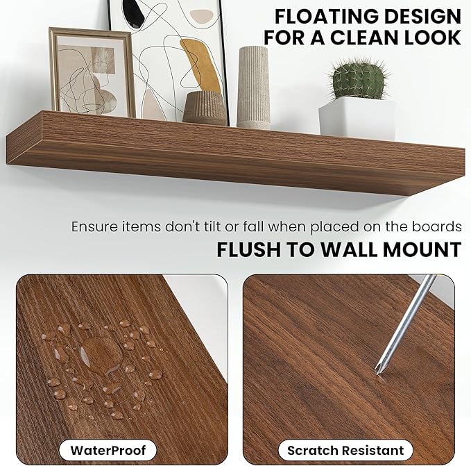 Fun Memories 20 Inch Floating Shelves Wall-Mounted, Engineered Wood Wall Shelves