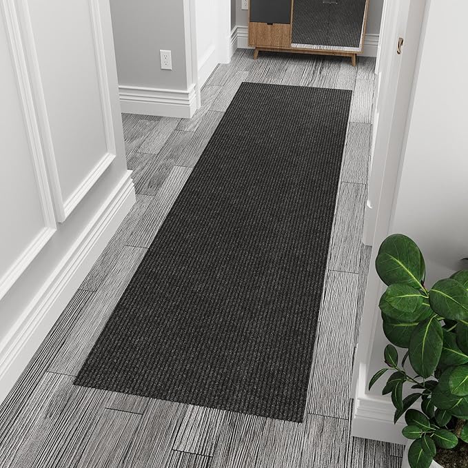 Ottomanson 2'7" x 6' Hallway Runner with Scraper Pile - Extra Durable Non-Slip Rug Mat for Indoor & Outdoor Use - Ideal for Kitchen, Entryway & Garage - High-Traffic Carpet, Black