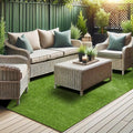 Ottomanson 6'6" x 42' Artificial Faux Grass Rug - Realistic Turf with UV Protection - Perforated for Easy Drainage - Durable, Hose-Off Synthetic Lawn Carpet for Indoor & Outdoor Use, Green