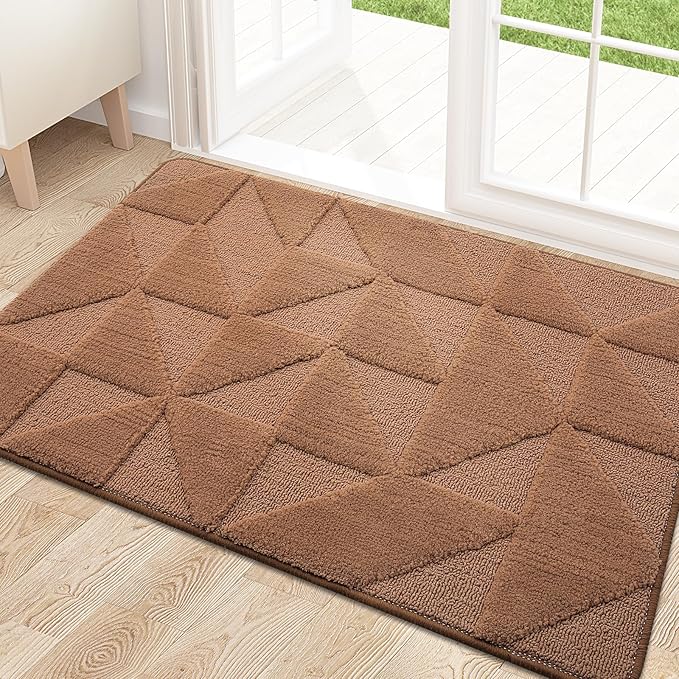 OLANLY Door Mats Indoor, Non-Slip, Absorbent, Dirt Resist, Entrance Washable Mat, Low-Profile Inside Entry Doormat for Entryway (30x17 inches, Brown)