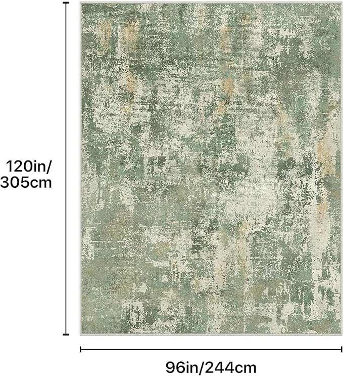 GENIMO 8x10 Area Rugs for Living Room, Machine Washable Rug Non Slip, Low Pile Ultra-Thin Lightweight Large Carpet, Abstract Modern Rugs for Bedroom, Dining Room, Office, Nursery, Olive Green