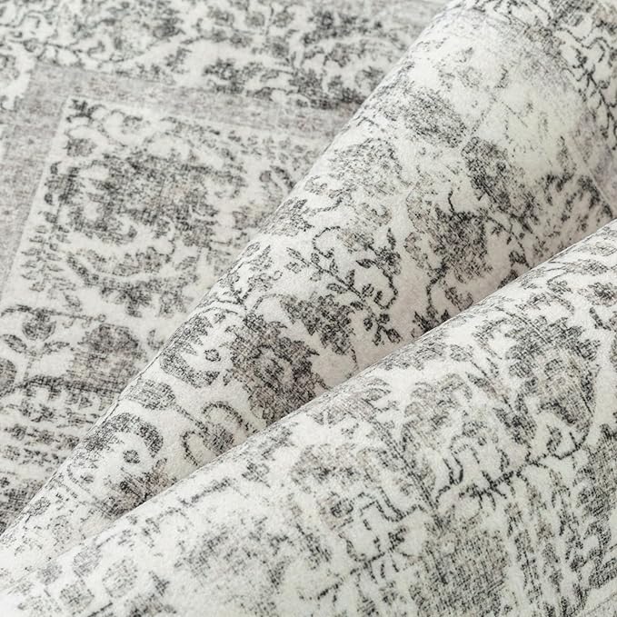 Black Runner Rug 2x14 Hallway Machine Washable Kitchen Vintage Distressed Non Slip Long Carpet Indoor Retro Floral Bedroom Accent Throw Rug for Bathroom Office Laundry Dining Living Room