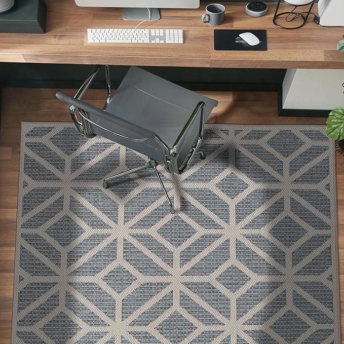 Rugshop Blue Contemporary Geometric Indoor/Outdoor Area Rug — Hose Washable for Living Room, Dining Room and Bedroom, 4' x 6'