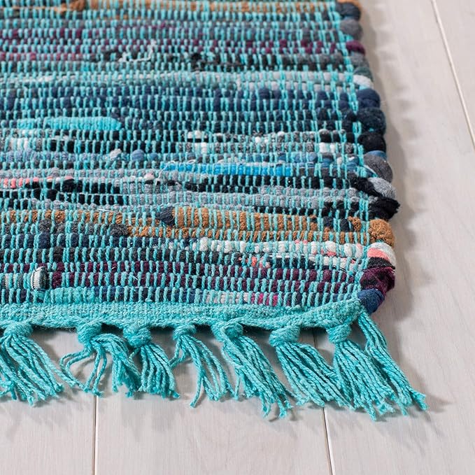 SAFAVIEH Rag Rug, Collection Area Rug - 3' Round, Blue & Multi, Handmade Boho Stripe Cotton, Ideal for High Traffic Areas in Living Room, Bedroom (RAR121B)