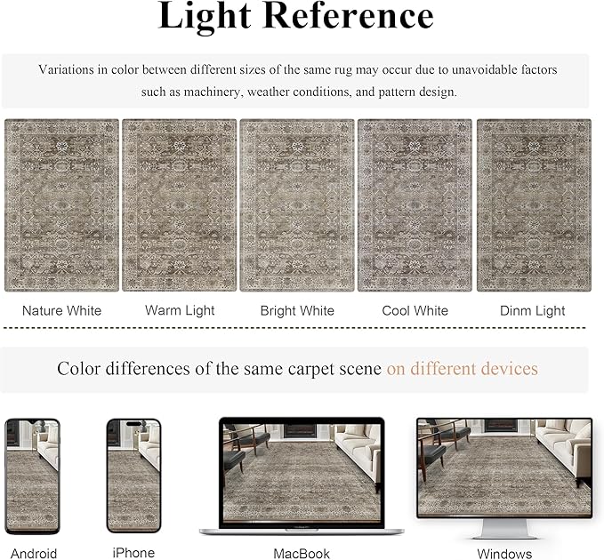 10x14 Washable Area Rug Grey Brown Vintage Rug for Living Room Bedroom Low Pile Soft Non-Slip Boho Rug for Under Table Boho Distressed Retro Carpet for Bedroom Dining Room