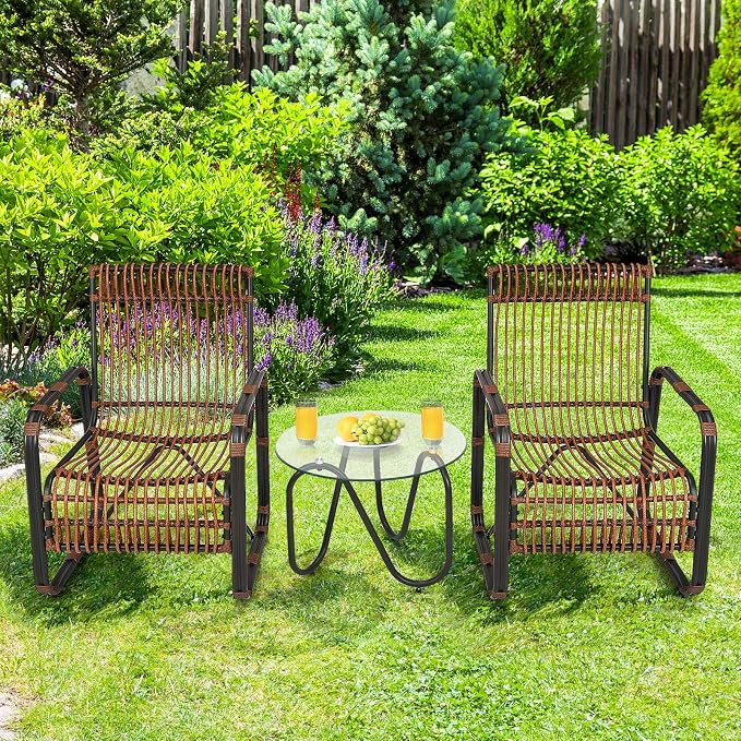 Tangkula 3 Piece Patio Rattan Furniture Set, Includes 2 Single Wicker Chairs